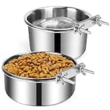 Dog Crate Water Bowl, 2 pcs Stainless Steel Large Dog Bowls 40oz & 60oz, Durable Anti-Spill Pet Metal Bowls for Cage Kennel Crate, Hanging Water/Food Bowl for Medium & Large Dogs