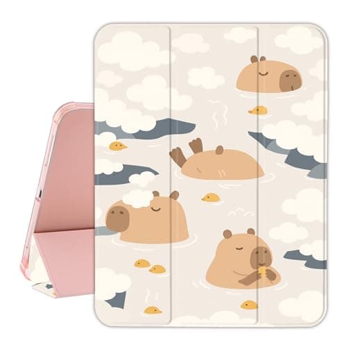 Idocolors Cute Capybara Case for iPad 11-Inch (A16 Chip) 2025 11th Gen/iPad 10.9-Inch 2022 10th Gen, Built-in Pencil Holder with Auto Wake/Sleep, Clear Soft TPU Dull Polish Back Shell, Pink