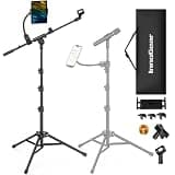 InnoGear Microphone Stand Floor, Adjustable Tripod Boom Mic Stand with Tablet Phone Holder Carrying Bag 2 Mic Clips 3/8" to 5/8" Adapter for Blue Yeti SM58 SM48 Fifine K669B, Podcast Singing Stage