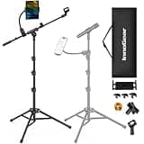 InnoGear Microphone Stand Floor, Adjustable Tripod Boom Mic Stand with Tablet Phone Holder Carrying Bag 2 Mic Clips 3/8" to 5/8" Adapter for Blue Yeti SM58 SM48 Fifine K669B, Podcast Singing Stage