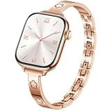 DaQin Slim Metal Bracelet Band for Apple Watch Bands Women 40mm 41mm 42mm 38mm, Dressy Thin Elegant Floral Engraved Stainless Steel Designer Jewelry Strap for iWatch Series 11 10 9 8 7 6 5 4 SE Ultra