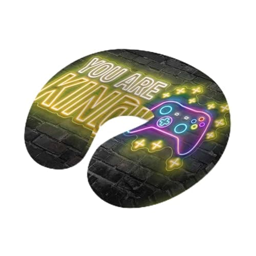 Yaiikkvbaa Video Games Neck Pillow Memory Foam U Shaped Travel Pillow, Modern Game Zone Geometric Graffiti Brick Neck Support Pillows Decorative Headrest Cushion for Airplane Sleeping Car Office