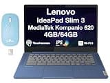 Lenovo IdeaPad Slim 3 82XJ0000US Abyss Blue Chromebook 14" IPS FHD Touchscreen Display, MediaTek Kompanio 520, 4GB RAM, 64GB eMMC SSD, WiFi 6, USB-C, ChromeOS, w/Dockztorm Wireless Mouse