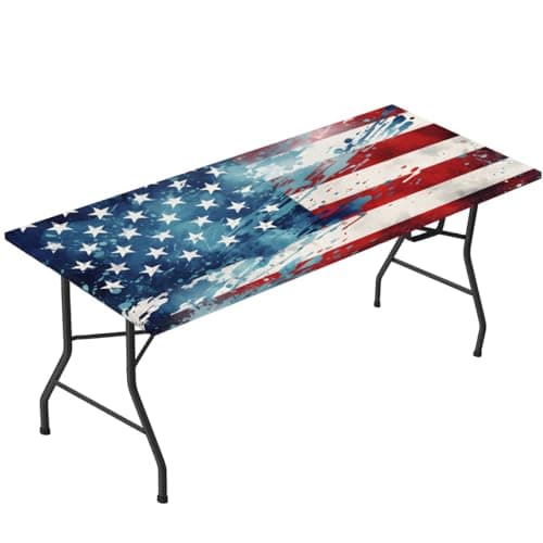 Obtravar American Flag Elastic Tablecloths for Rectangle Tables Waterproof Table Cover for 9Ft Table Fitted Table Cloths for Indoor, Outdoor,36 x 107 Inch