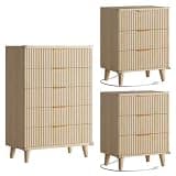 Lulive Modern Dresser and Nightstand Sets 3-Piece, 5-Drawer Dresser + 2 Nightstands Bedroom Sets with Solid Wood Legs (Natural Oak)
