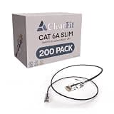 ClearFit Slim 200 Pack- 10 Foot Cat6A Cable, 28 AWG Ethernet Patch, Network, Clear Boot, Cat 6A Internet, Black, 10 Foot, by UNC Group