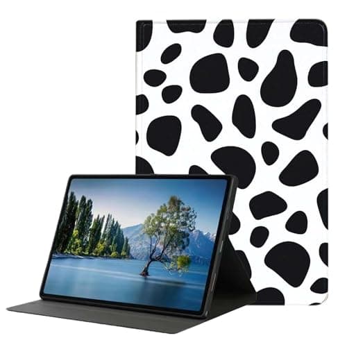 DHEEBFWE Case for Samsung Galaxy Tab A11/A9 8.7 Inch 2025/2023 Case,Slim Lightweight PU Leather Cover with Auto Wake/Sleep,Adjustable Viewing Angles.Black White Cow Pattern