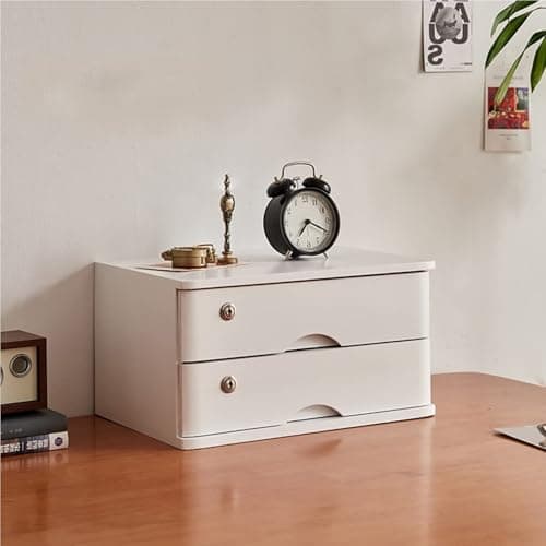 Jiiporegj Wooden Desktop Storage Box with Drawers - Sturdy File Cabinet Lockable Monitor Riser Chest of for Home/Office,a-4 Drawer(c,3 Drawer) E 2 Drawer