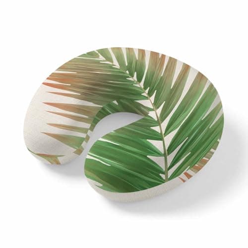 ZRNLTDGHK Neck Pillow Summer Olive Green Palm Leaves Travel Pillow Memory Foam U Shaped Pillows, Tropical on Vintage Linen Travel Neck Pillows for Airplane Car Office Home Sleeping Rest
