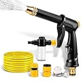 High Pressure Washer Gun for Water Hose, Garden Hose Power Washer Attachment, 2026 New 4 Modes Car Wash Nozzle with Soap Dispenser for Patio & Car Washing (Black + 3 Connectors + 33FT(10m) Hose)