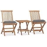 KLGBNCVE 3 Piece Folding Teak Wood Outdoor Dining Set with Cushion for Garden Patio