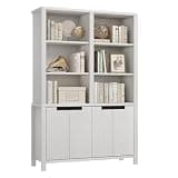 71'' Double Wide Bookshelf with 4 Door Storage Cabinet & Adjustable Shelves