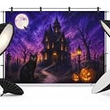 Purple Black Halloween Backdrop 12x8ft Horror Pumpkins Cat Castle Photography Backdrop Fabric Photoshoot Background Tapestry Banner for Birthday Baby Shower Decoration Party Video Photo Studio Props