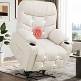 Power Lift Recliner Chair for Elderly and Adults, Electric Recliner Sofa with Massage and Heating, Power Recliner Chair with Remote Control, Cup Holders and Linen Fabric Upholstery