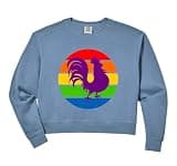 Womens Gay Pride Big Purple Cock Rooster Rainbow Flag Comfort Colors Crop Sweatshirt