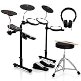 Electric Drum Set Quiet Play with Headphone, Foldable Mesh Drum & Rubber Cymbals, Built-in 70 Authentic Sounds, Come with Throne,Drum Sticks,2 Switch Pedals Plug&Play for Beginners
