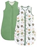 WYTbaby Baby Sleep Sack 1.5TOG 2 Pack Cotton SleepSack for Spring Summer Wearable Blanket with 2-Way Zipper,Green Fox,0-6 Months