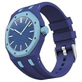 REFLYING Case Band Compatible with Swatch Royal Pop Watch Band, Sports Silicone Strap with Shockproof Frame Bumper Case for Men Women Strap (Dark Blue+Sky Blue, Crown at 3 o'clock)