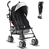 HONEY JOY Baby Lightweight Stroller, Compact Travel Stroller for Airplane, Adjustable Backrest & Canopy, 5-Point Harness, Cup Holder, Storage Basket, Foldable Umbrella Stroller for Toddlers (Black)