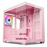 Vetroo AL900 ATX PC Case with 270° Full View Tempered Glass, Pre-Installed ARGB & PWM FDB Fan, Supports 360mm Radiator & 10 Fans, Type-C Ready, for 50 Series GPUs (Pink)