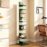 YPIEZI 11-Tier Spine Bookshelf Tower, Metal Modern Open Vertical Bookcase, Adjustable Shelves, Invisible Vertical Corner Storage Shelf for Living Room Dining Room Office Study(Green)