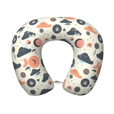Hekroxu Stars and Clouds (2) Print Travel Pillow Pure Memory Foam Neck Pillow Airplane for Traveling,Car, Train,Napping,Traveling,Washable Cover