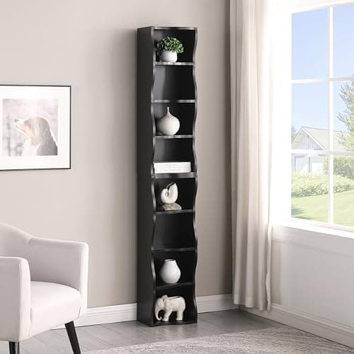 JLXMROSE 8-Layer Adjustable Shelf Ultra-Thin Bookshelf with Wavy Border Design, More Aesthetically Pleasing, Suitable for High and Narrow, Display and Multifunctional Bookshelves in Home Offices