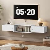 HOOBRO 55" Floating TV Stand with Power Outlet, Modern Wall Mounted Media Console Shelf Cabinet for Under TV Storage, Entertainment Center, Living Room, Bedroom, White WT11UDS01