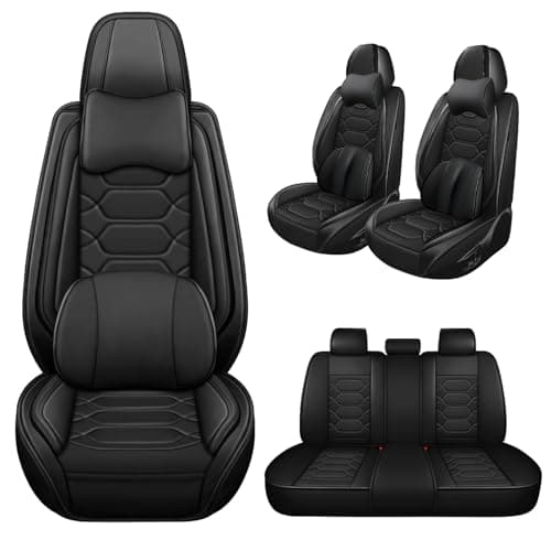 TISSARLG Car Seat Covers Full Set for Ford Fusion 2006-2020,Durable Waterproof Luxury Universal,Easy to Install Napa Leather Cover Set for Cars,Full Seats,with Pillow,Black