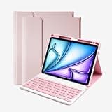 Ekebaotek Spanish Keyboard Case Compatible for iPad Air 11 Inch M4/M3/M2/Air 5th/4th Gen,Folio Keyboard Cover with Pencil Holder for iPad Air 11” & 10.9” (Pink)