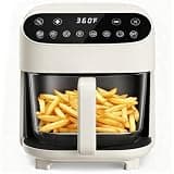 Electactic 5 QT Glass Air Fryer - PFAS-Free & Dishwasher-Safe Basket, 8 Preset Touchscreen, 360° View Cooking, for Healthy Meals in Minutes - White