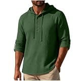 Men's Hoodies Sun Protection Lightweight Beach Shirt Roll Up Long Sleeve V Neck Button Down Hooded Shirt Green