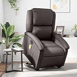 KHNLGFR Electric Stand Up Massage Recliner Chair for Elderly with Power Lift, Dark Brown Real Leather, 6 Massage Points, 135 Degree Recline