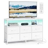 SONGMICS BELLAH Collection - Dresser for Bedroom, Chest of Drawers, TV Stand for TVs Up to 55 Inches, Living Room, Closet, 6 Drawers and 1 Shelf, Modern, Cloud White ULGS833WH02S