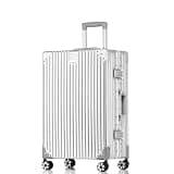 HotWay Checked In Luggage with Spinner Wheels, PC Hard Shell Zipperless Suitcase with Aluminum Frame and TSA Lock, Large Lightweight Suitcase for Business Travel, (Silver, 28 Inch)