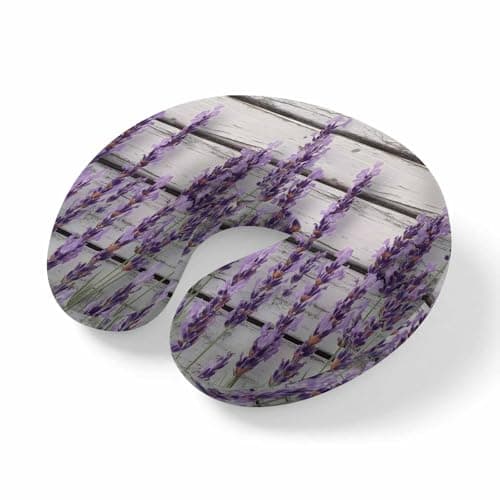 ZFUNCING Travel Pillows U-Shaped Neck Pillow Purple Lavender Flower Ergonomic Memory Foam Pillow Head Cushion,Retro Wooden Board Soft Portable Neck Pillows for Office Airplane Car Train