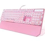 Camiysn Typewriter Style Mechanical Gaming Keyboard, Pink Retro Punk Gaming Keyboard with White Backlit, 104 Keys Blue Switch Wired Cute Keyboards, Round Keycaps for Windows/Mac/PC