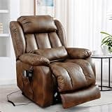 Extra Large Power Lift Recliner Chair for Elderly Adults, Dual Motor Lay Flat Infinite Position Electric Sofa with Massage and Heat, Breathable Leather Recliner with USB Ports and Remote