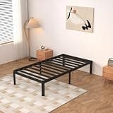 VQO Twin Bed Frames 14 Inch, Metal Bed Frame No Box Spring Needed, DIY Headboard,Noiseless, Rounded Corner Legs, Storage Space, Easy to Assemble