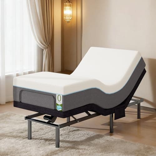 Opoiar Twin XL Adjustable Bed Frame with 12" Mattress, Electric Bed Base with Head and Foot Incline, Zero Gravity Mode, Adjustable Legs, Wireless Remote, Easy Assembly