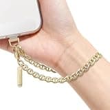 Derraffina Metal Phone Chain Wristlet Detachable Phone Lanyard with 1*Wrist Strap & 2* Tether Tabs for iPhone and Smartphones Light Gold