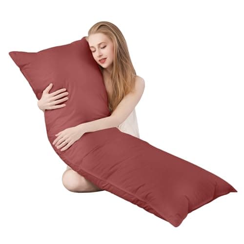 Goose Down Body Pillows for Adults, Large Body Pillow for Side Sleeper, Hugging Feather Body Pillow Insert, Cooling Full Length Long Pillow for Bed with 100% Organic Cotton Shell, 20"x60" Burgundy