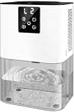 MTOX Dehumidifier, 3L/105oz Water Tank, 1100ml/Day, Dehumidifier for Bathroom Bedroom Basement RV, Quiet 28dB Sleep Mode, Auto Defrost, 7-Color LED Light, Digital Display (Transparent White)