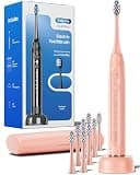Onlyone Electric Toothbrush for Adults, Rechargeable Electric Toothbrush with 8 Brush Heads, Travel Case, Charging Base & Wireless Charging - 5 Modes with Smart Timer, Pink