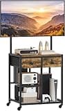 YATINEY TV Stand with Mount, Corner TV Stand with Wheels, for TVs up to 50 Inches, Rolling Entertainment Center, Small TV Stands, for Living Room, Meeting Room, Bedroom, Rustic Brown DS08BR
