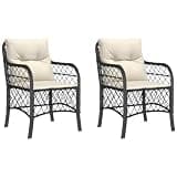 DXKDUSOKJ Patio Chairs with Cushions 2 Pcs, Black Poly Rattan Outdoor Seating Set with Removable Washable Covers, Powder-Coated Steel Frame
