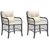 DXKDUSOKJ Patio Chairs with Cushions 2 Pcs, Black Poly Rattan Outdoor Seating Set with Removable Washable Covers, Powder-Coated Steel Frame