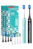COSLUS C30 Electric Toothbrush for Adults & Kids: 3 Intensities & 5 Modes for Effective Yet Gentle Ultra-Clean Feel, 2 Types of Head for Gentle & Daily Care, Travel Home Use, Black & Green, 2PCS