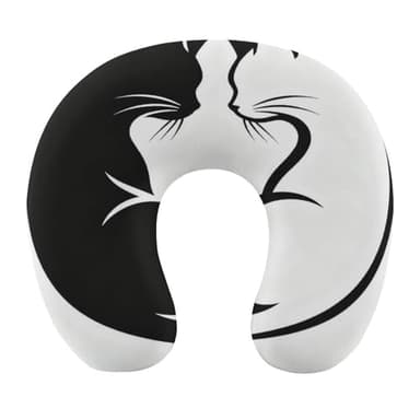 MZERSE Travel Neck Pillow Yin Yang Black and White Sleepy Cat for Pain Relief, Memory Foam U Shaped Cushion with Breathable Polyester Cover