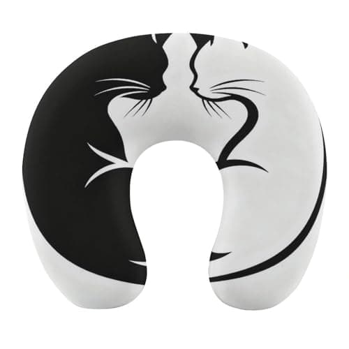 MZERSE Travel Neck Pillow Yin Yang Black and White Sleepy Cat for Pain Relief, Memory Foam U Shaped Cushion with Breathable Polyester Cover